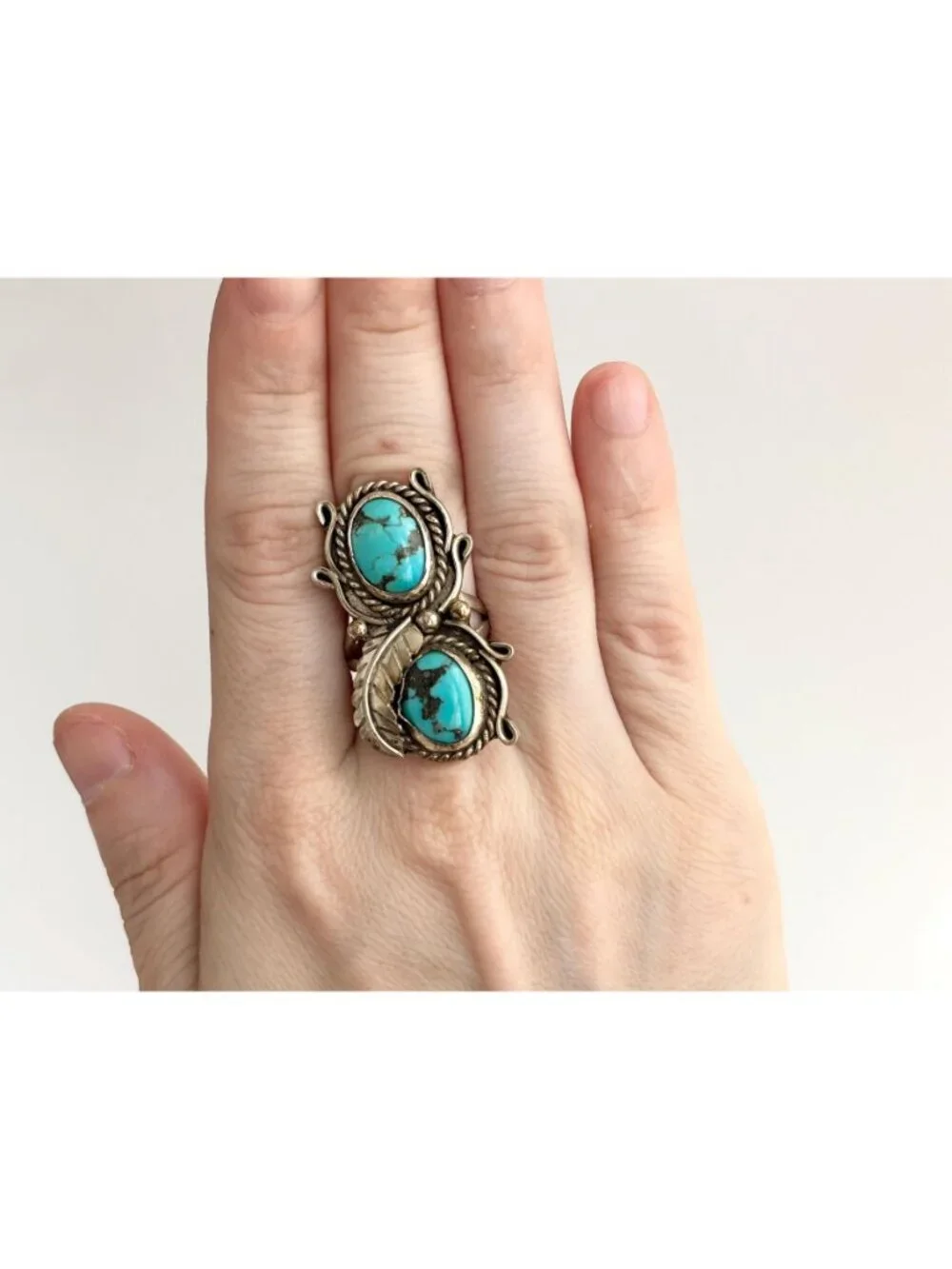 Southwest American Navajo Turquoise Sterling Silver 925 Vintage Ring - sz 7.5
